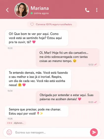 Tela de conversa individual dentro do app entre duas mães